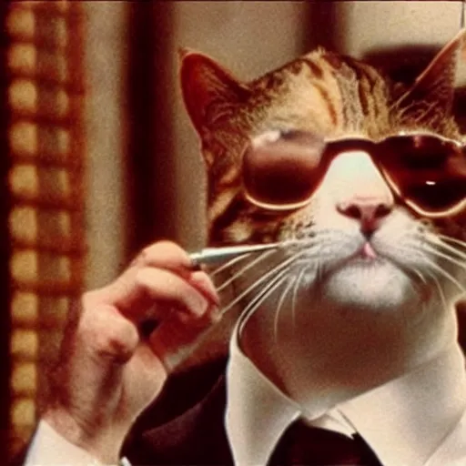 Image similar to A still of a cat smoking a cigar in The Godfather (1972)