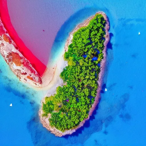 Prompt: island made of blue and red light