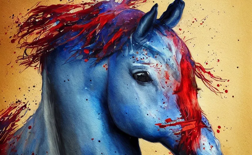 Image similar to a painting of pepsihorse trending on artstation in the style of greg rutkowski, 3 d, watercolor, beautiful, horse, pepsi