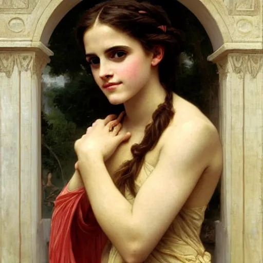 Image similar to emma watson as a greek goddess, painting by william adolphe bouguereau