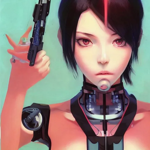 Image similar to A beautiful cyborg woman with big and cute red eyes || VERY ANIME, fine-face, realistic shaded perfect face, fine details. Anime. realistic shaded lighting poster by Ilya Kuvshinov katsuhiro otomo ghost-in-the-shell, magali villeneuve, artgerm, Jeremy Lipkin and Michael Garmash, Rob Rey and Kentarõ Miura style, trending on art station