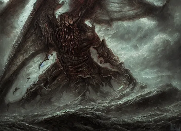 Prompt: The most ancient demon in the universe, pure evil, hell, matte oil painting, highly detailed, astonishing detail