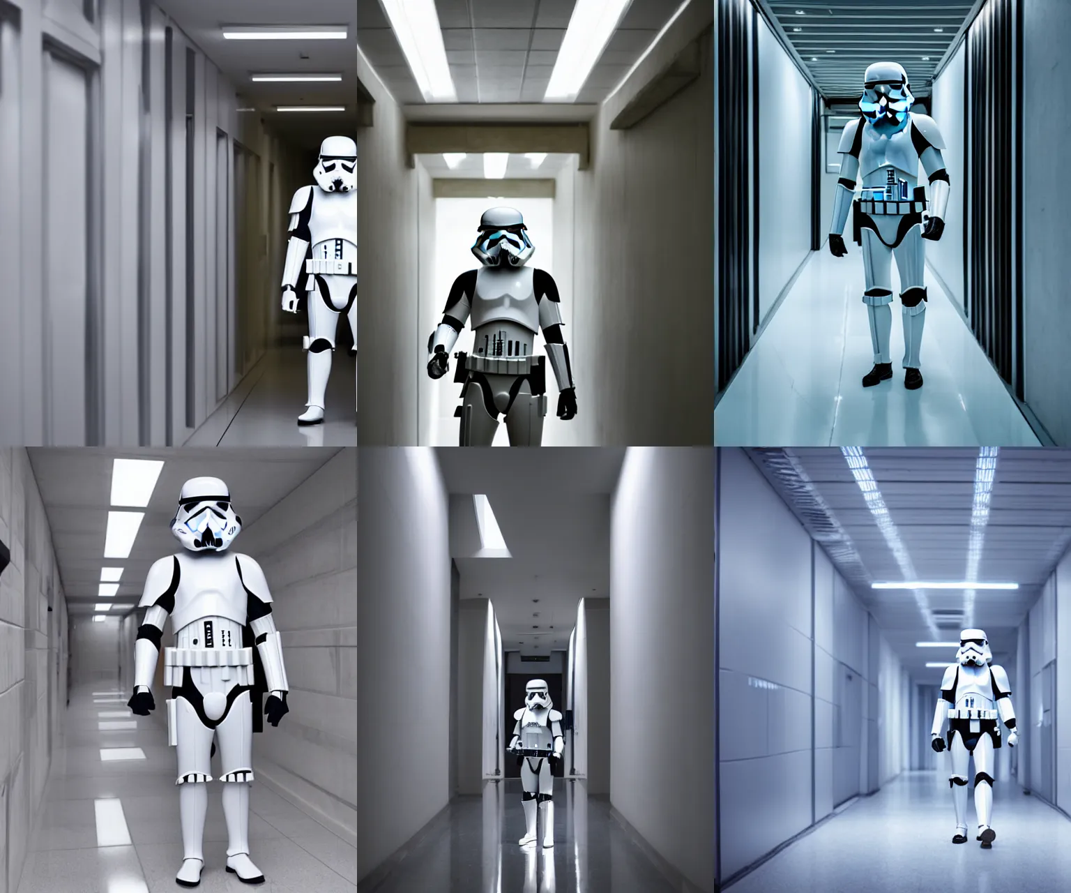 Prompt: a stormtrooper standing in a futuristic hallway