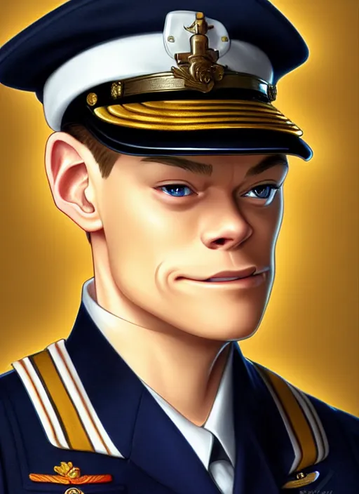 Prompt: cute navy officer martin clunes, natural lighting, path traced, highly detailed, high quality, digital painting, by don bluth and ross tran and studio ghibli and alphonse mucha, artgerm
