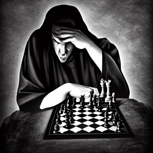 Image similar to Dracula melancolicly play chess, award winning photo