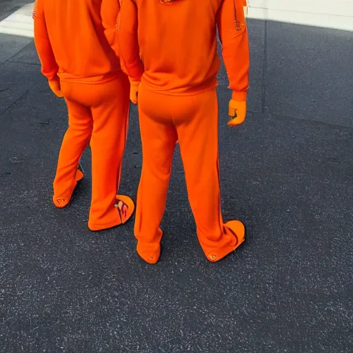 Image similar to love, diverse orange cybersuits, from behind, connection rituals, wide wide angle, vivid, elaborate, highly detailed, beautiful lighting