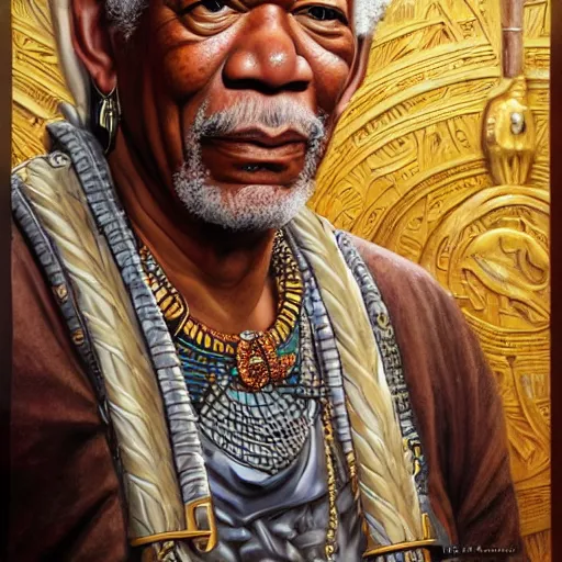 Image similar to a detailed fantasy character portrait of morgan freeman as egyptian god by lauri blank, artgerm, evelyn de morgan, 8K, 50mm lens