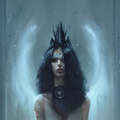 Prompt: A portrait of the Raven Queen, Magic the Gathering art, art by greg rutkowski, matte painting, trending on artstation, very detailed