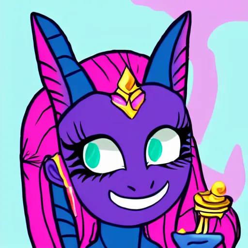 Prompt: princess twilight is the happy mask salesman 🎨🖌