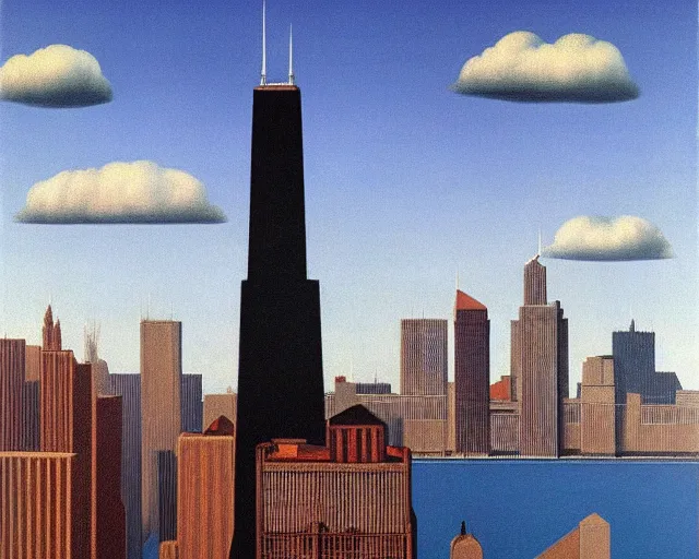 Prompt: chicago by rene magritte