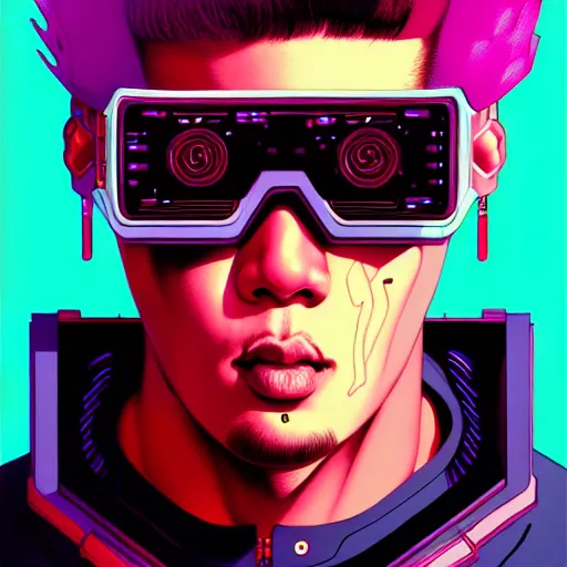 Prompt: portrait painting of a cyberpunk jackson wang, sharp focus, award - winning, trending on artstation, masterpiece, highly detailed, intricate. art by josan gonzales and moebius and deathburger