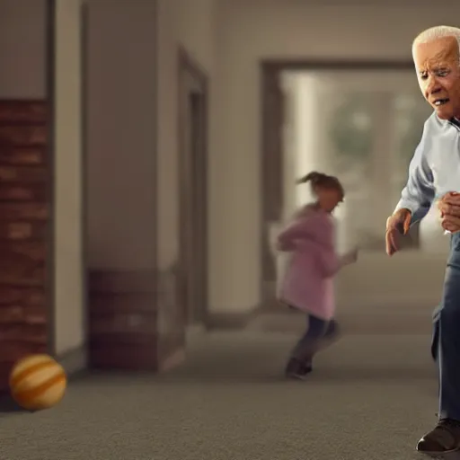 Image similar to joe biden chasing a child in the backrooms, hyper - realistic, 4 k, octane - render, realistic.