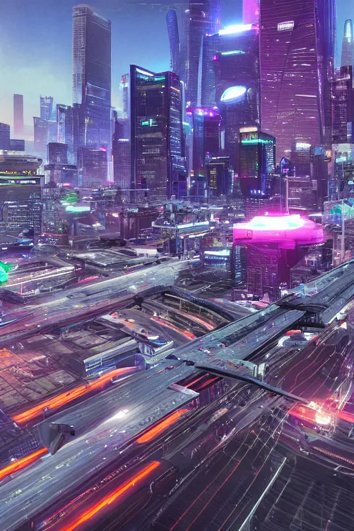 Prompt: a futuristic cyberpunk los angeles with flying traffic and mega structures