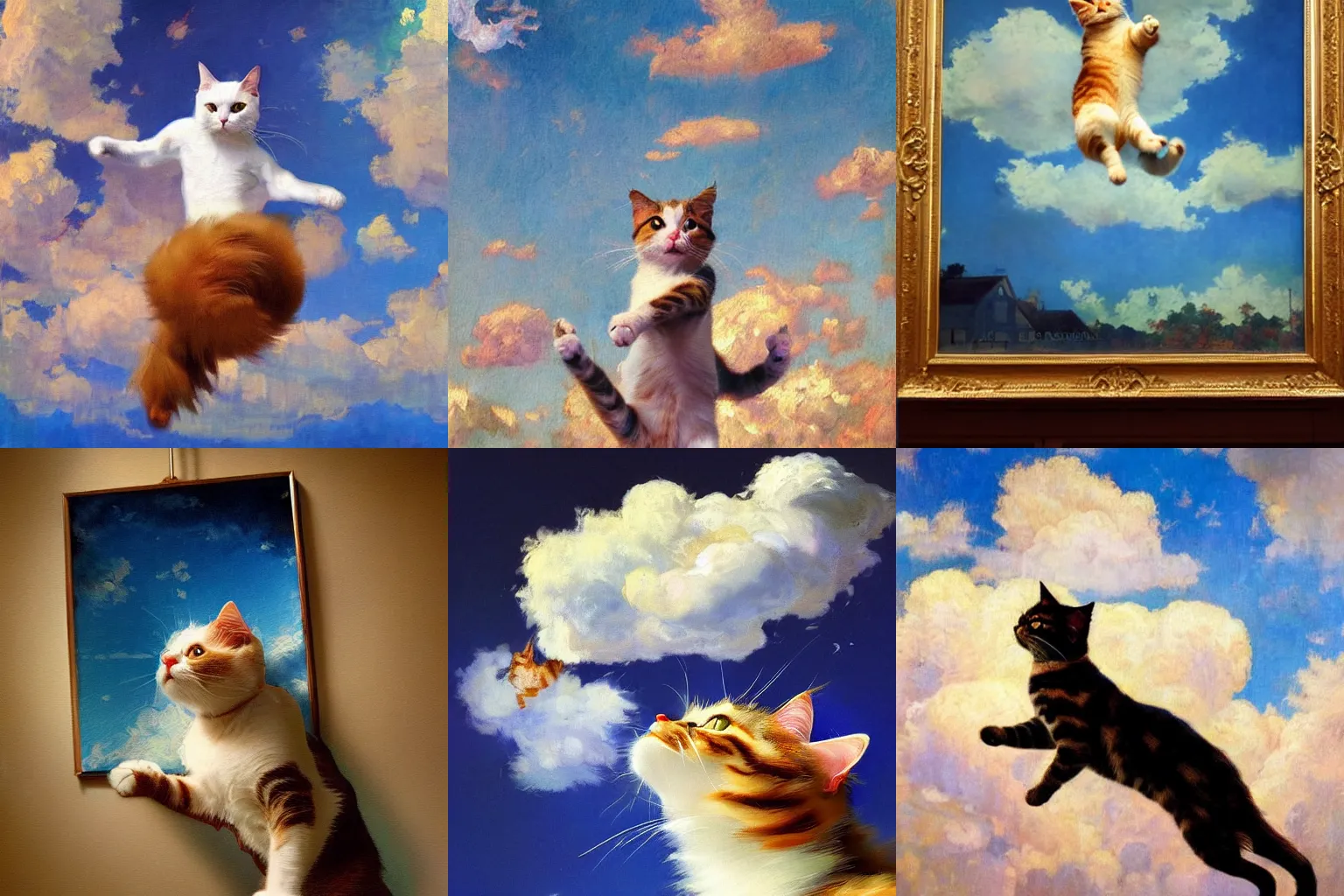 Image similar to "An impressionist painting of a jumping cat under the sky