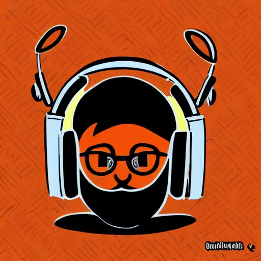 Prompt: middle aged streamer on twitch with black hat, stubble, ginger hair, orange hair, black cap, stubbles, red headphones, in the style of jeremiah ketner, art, abstract