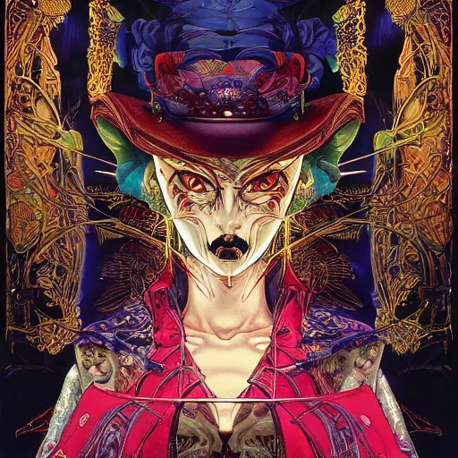 Image similar to portrait of crazy fortune teller, symmetrical, by yoichi hatakenaka, masamune shirow, josan gonzales and dan mumford, ayami kojima, takato yamamoto, barclay shaw, karol bak, yukito kishiro