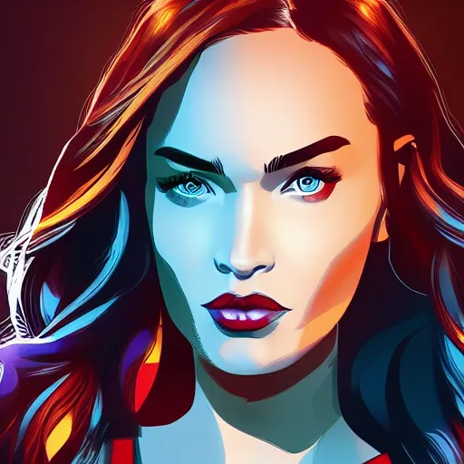 Image similar to Megan Fox as Captain Marvel, digital art, artstation