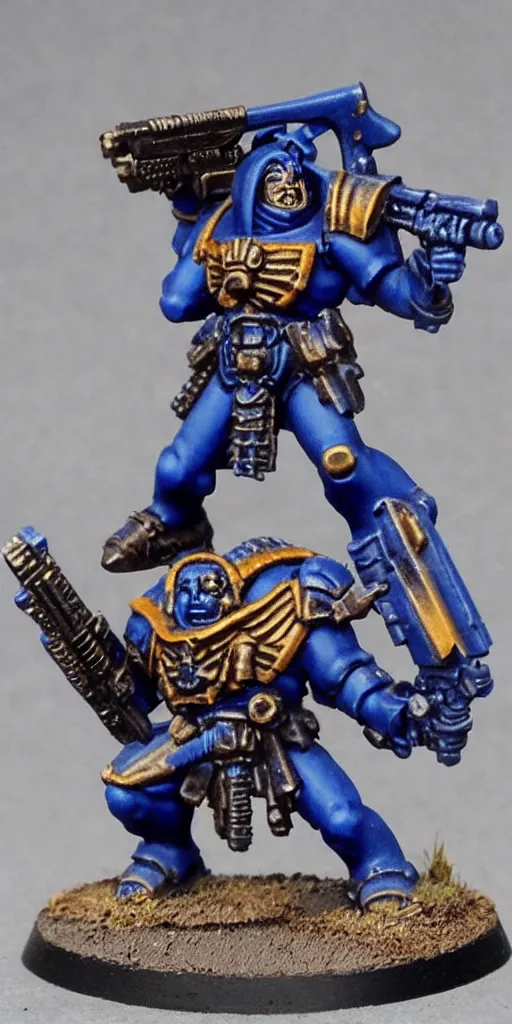 Prompt: An ultramarine who shoots a bolter at a House demon, in the background there are many other ultramarines who also open fire on demons, a very beautiful style, a style in the form of games workshop, Very detailed picture,-W 1024