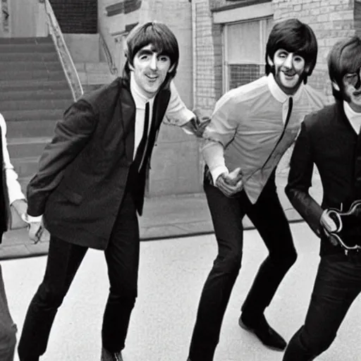 Image similar to the beatles playing fortnite