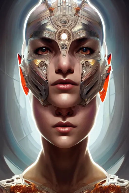 Image similar to symmetry!! portrait of android fox woman in the style of god of war, machine parts embedded into face, intricate, elegant, highly detailed, digital painting, artstation, concept art, smooth, sharp focus, illustration, art by artgerm and greg rutkowski and alphonse mucha, 8 k