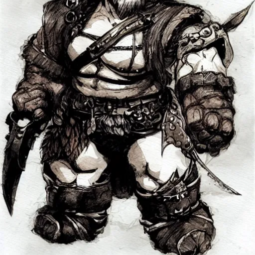 Image similar to Dwarf Barbarian, drawn by Yoji Shinkawa, water color, Dungeons and Dragons, Wizards of the Coast