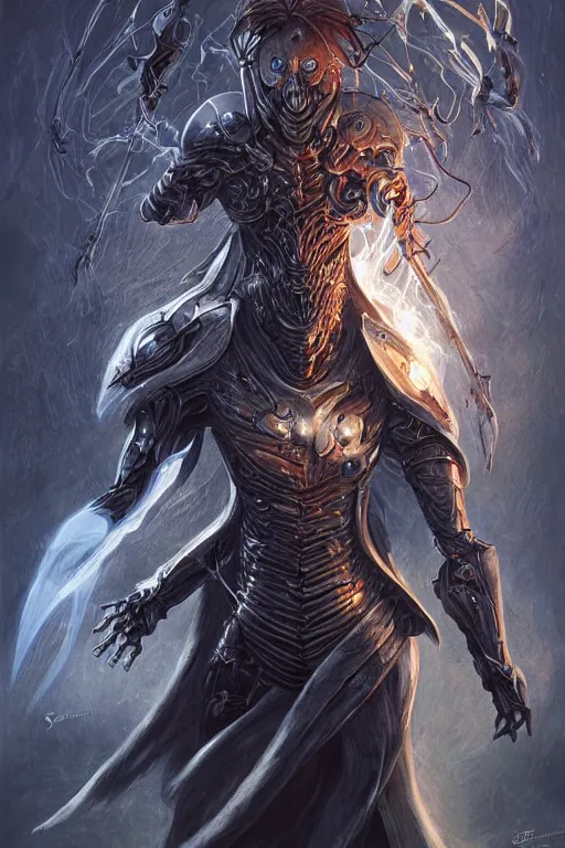 Image similar to Biomechanical Sword Imbued with the Power of Lightning, fantasy, magic, digital art, professional art by Seb McKinnon and WLOP and artgerm, illustration