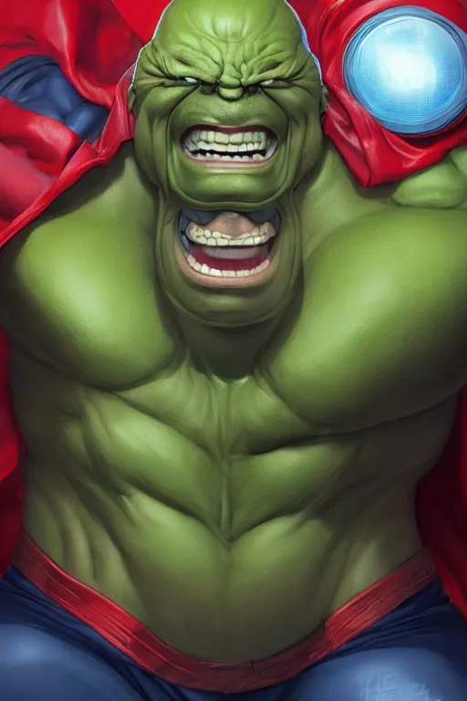 Image similar to characters portrait of Hulk mixed with Spiderman by ArtGerm and Tom Bagshaw, merged character, Full body shot, cinematic opening shot, 4k, highly detailed, cinematic lighting