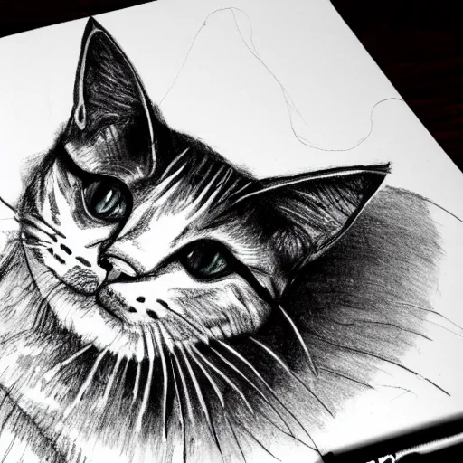 Prompt: a sketch of a cat handmade with a pen