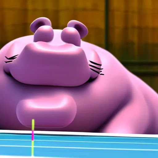 Prompt: anthromorphic hippos playing badminton in the style of a Pixar film