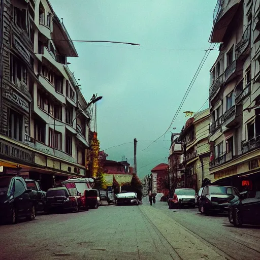 Prompt: streets of sofia bulgaria, afternoon, moody lighting, in the style of giorgio de chirico