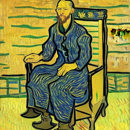 Prompt: a king on his throne by vincent van Gogh