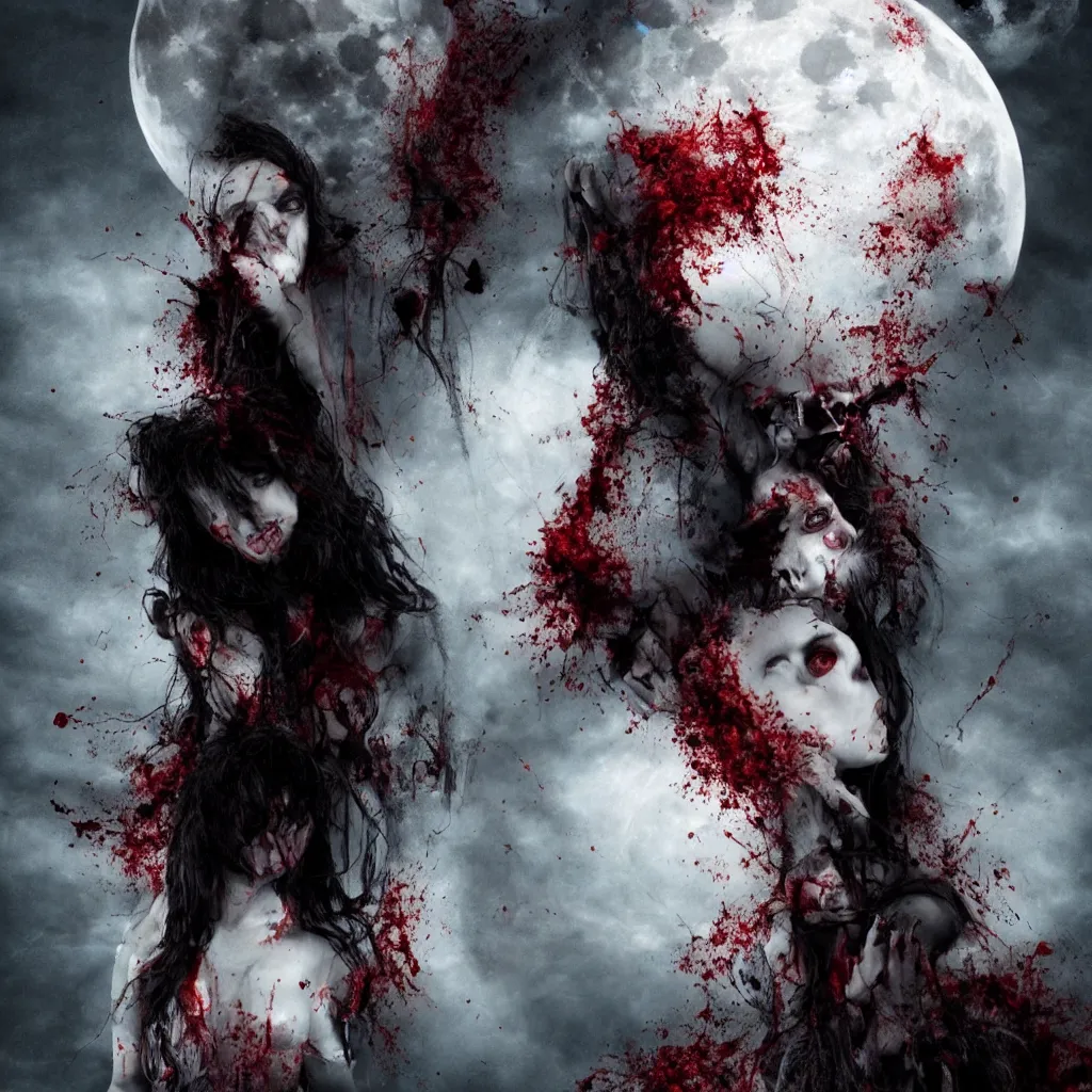 Prompt: bloody vampire under the moon, darkart, hyperdetailed, hyperealistic, cinematography, 4k, beautiful