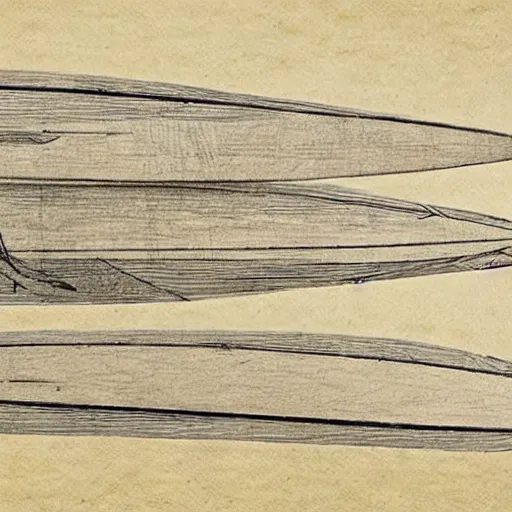 Image similar to blueprint sketch of a surfboard painted by leonardo da vinci, technical sketch, high detail, charocal drawing