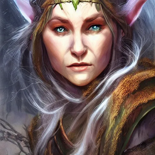 Image similar to d & d concept character art of elven druid, headshot, high detail, matte painting, digital art, dramatic lighting