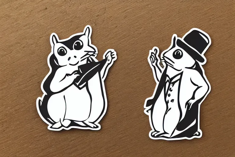 Prompt: a die cut sticker of a squirrel dressed as a pimp