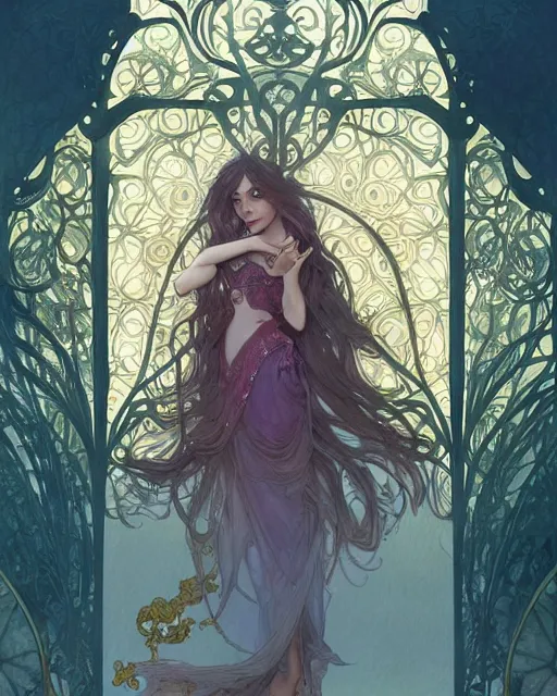 Image similar to secret romance, highly detailed, very intricate, art nouveau, gold filigree, romantic storybook fantasy, soft cinematic lighting, award - winning, disney concept art watercolor illustration by mandy jurgens and alphonse mucha and alena aenami, pastel color palette, featured on artstation