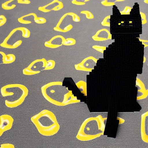 Prompt: a black cat with yellow eyes made out of legos