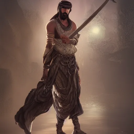 Image similar to Arab man, high resolution fantasy concept art, realistic, intricate details, soft lighting