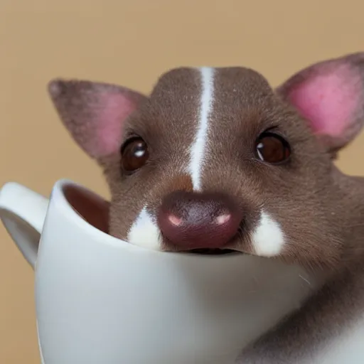 Image similar to light brown teacup tongue on nose, licking its nose