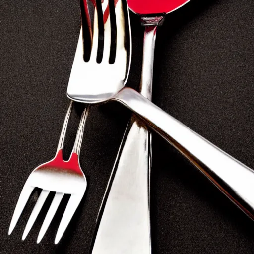 Image similar to fork, fork? fork! FORK, black background, crimson highlights
