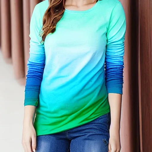 Prompt: blue green ombre forest long sleeve t shirt
