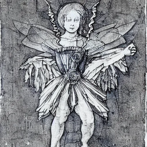 Image similar to blue print of tooth fairy style leonardo da vinci