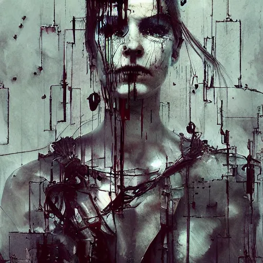 Image similar to skulls wires skin cyberpunk by emil melmoth zdzislaw belsinki craig mullins yoji shinkawa realistic render ominous detailed photo atmospheric by jeremy mann francis bacon and agnes cecile ink drips paint smears digital glitches glitchart