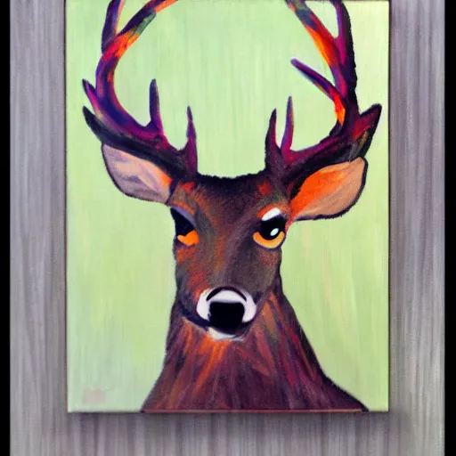 Prompt: deer smoking a cigarette at night, stylized, artistic, expressive, oil on canvas, thick paint brush strokes