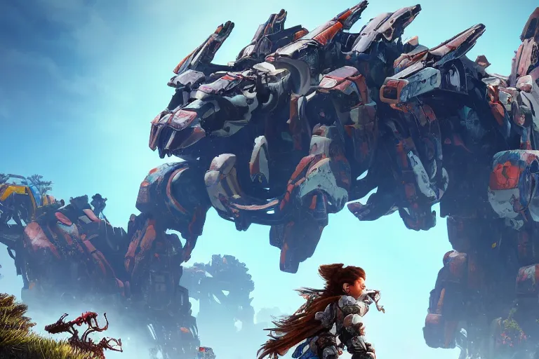 Image similar to clamberjaw machine mecha animal beast robot of horizon forbidden west horizon zero dawn bioluminiscence global illumination ray tracing hdr fanart arstation by sung choi and eric pfeiffer and gabriel garza and casper konefal