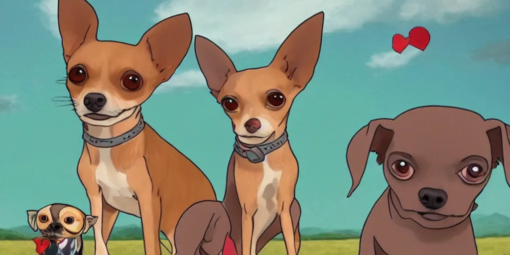 Image similar to Chihuahua + pinscher, ghibli style