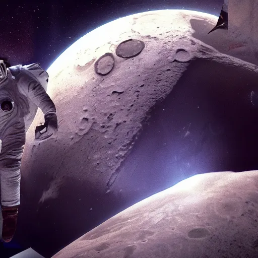 Image similar to apollo 8 earthrise cowboy in space, octane render, blender render, unreal engine, 3 5 mm