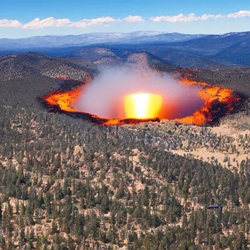 Prompt: Nuclear explosion in Big bear lake, California, Ariel view