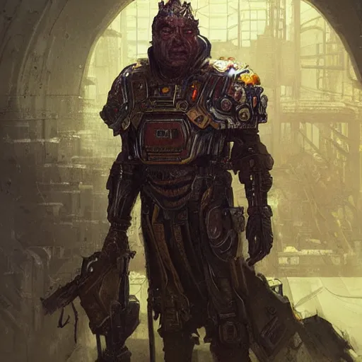 Image similar to Western portrait of King Industrial Greeble Scifi Archmagus, by Greg Rutkowski and Moebius