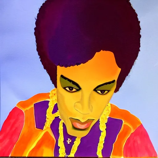 Prompt: a painting of prince in the style of eric carle.